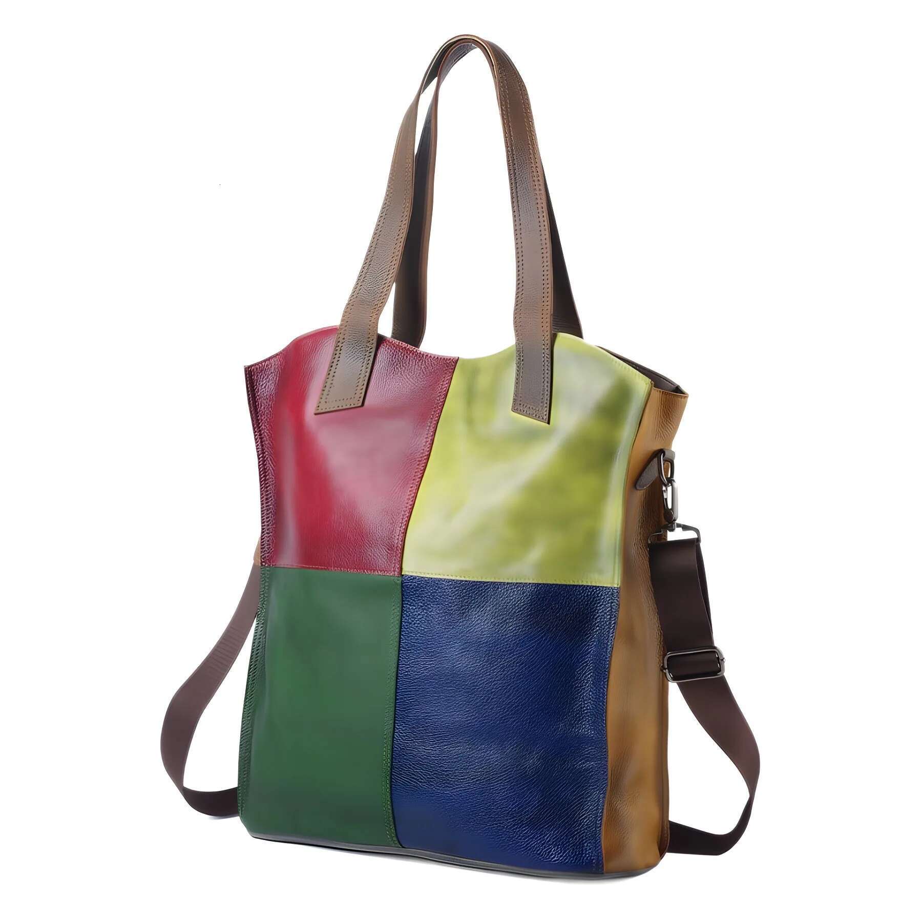 Fashion Genuine Cow Leather Multicolour Women Handbag Casual Girl Shopping Bag Designer Patchwork Female Shoulder Crossbody Bags