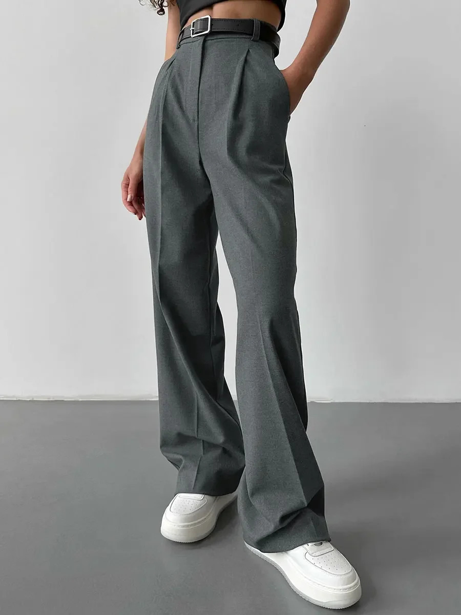 Bornladies Autumn Office Ladies Trousers Women High Waist Pants Pockets Female Summer Pleated Wide Leg Solid OL 250108