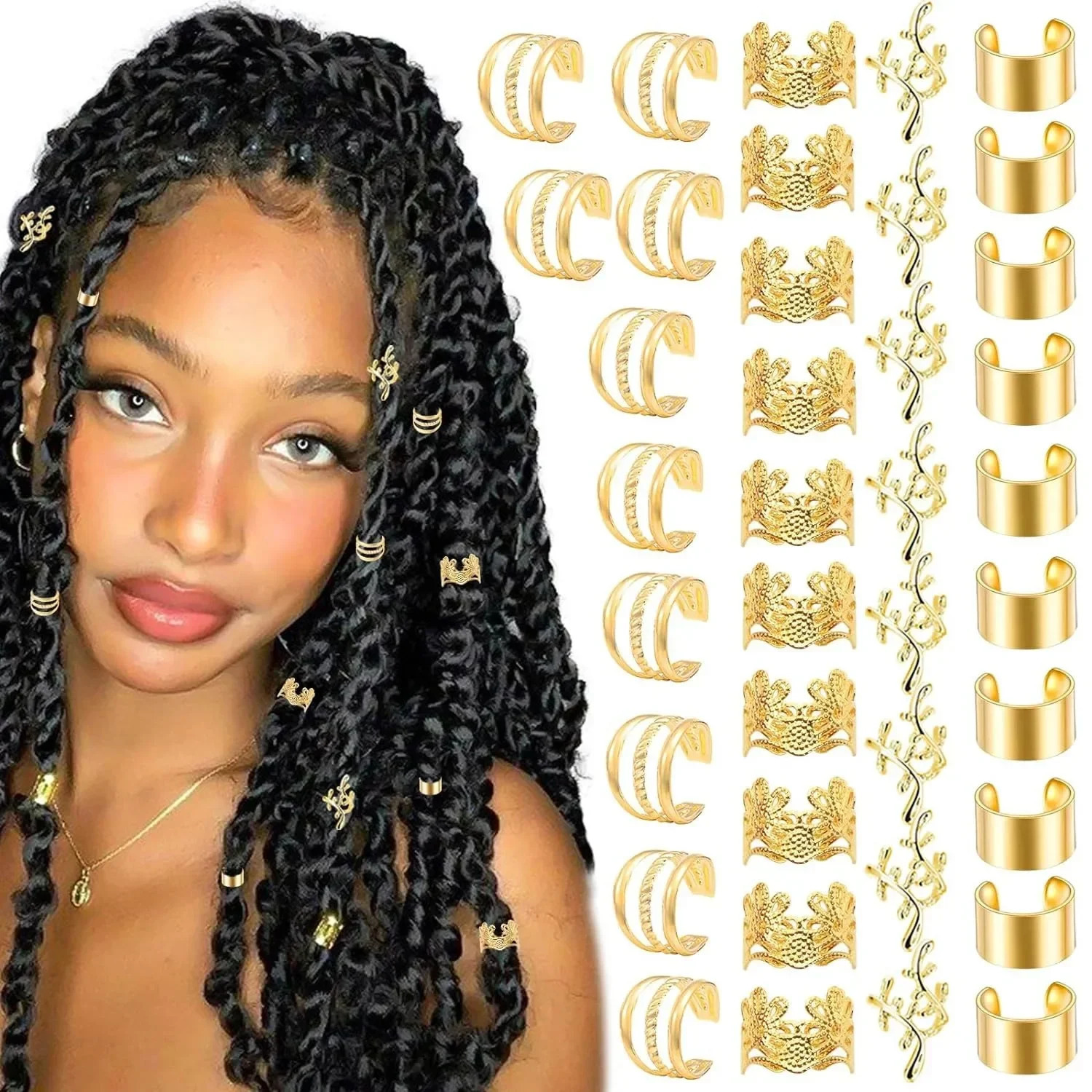 40pcs Alloy Hair Jewelry for Braids Dreadlock Accessories Metal Braid Clips NonPiercing Ear Beard Beads Cuffs 241228