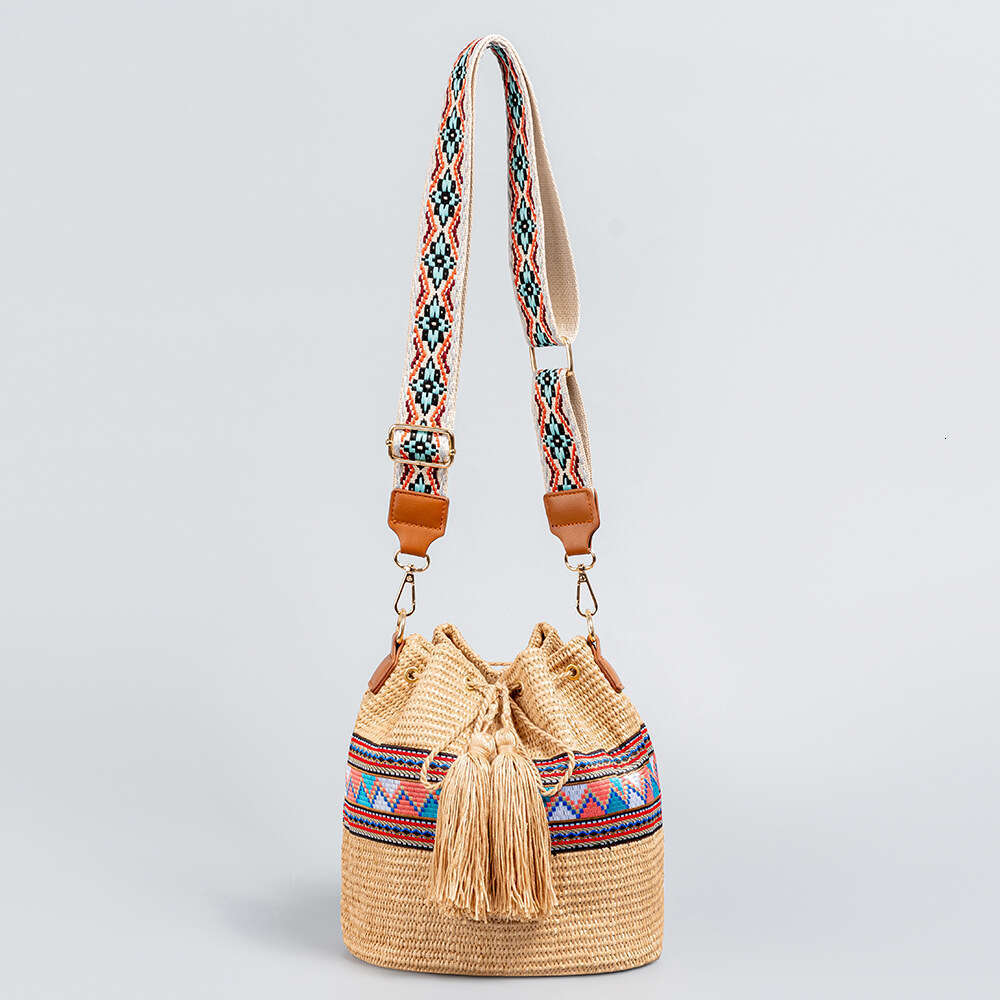 Holiday Straw Cross-Border Beach Bucket Women's High-End Exquisite Shoulder Bag, Seaside Crossbody Woven Bags