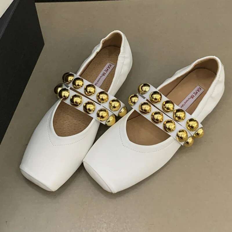 Rivet Designer Mary Jane Flat Retro Shallow Comfort Fashion Dress Shoe New Square Toe Soft Soled Brand Ballet Shoes