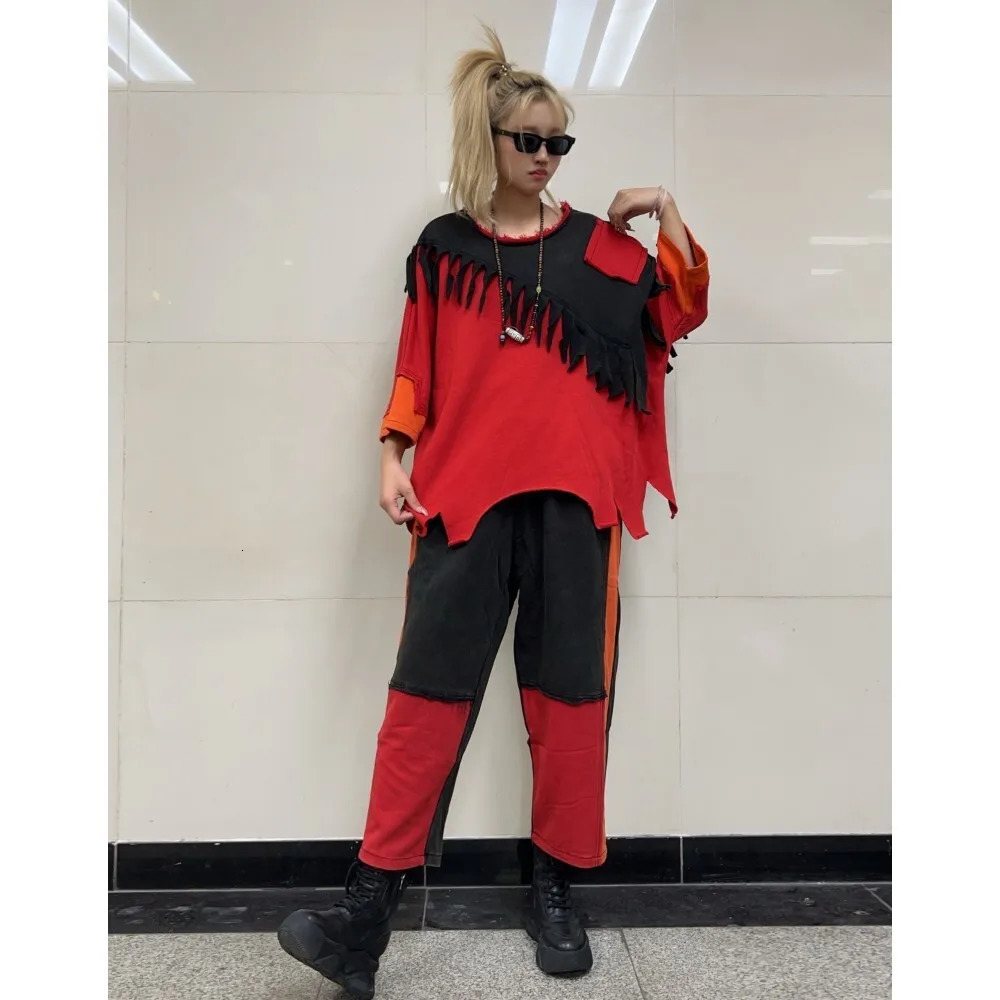 Personalized Contrasting Color Tassel n Suit Women Spring Autumn Loose Top Pant Two Piece Set ZF420 250106