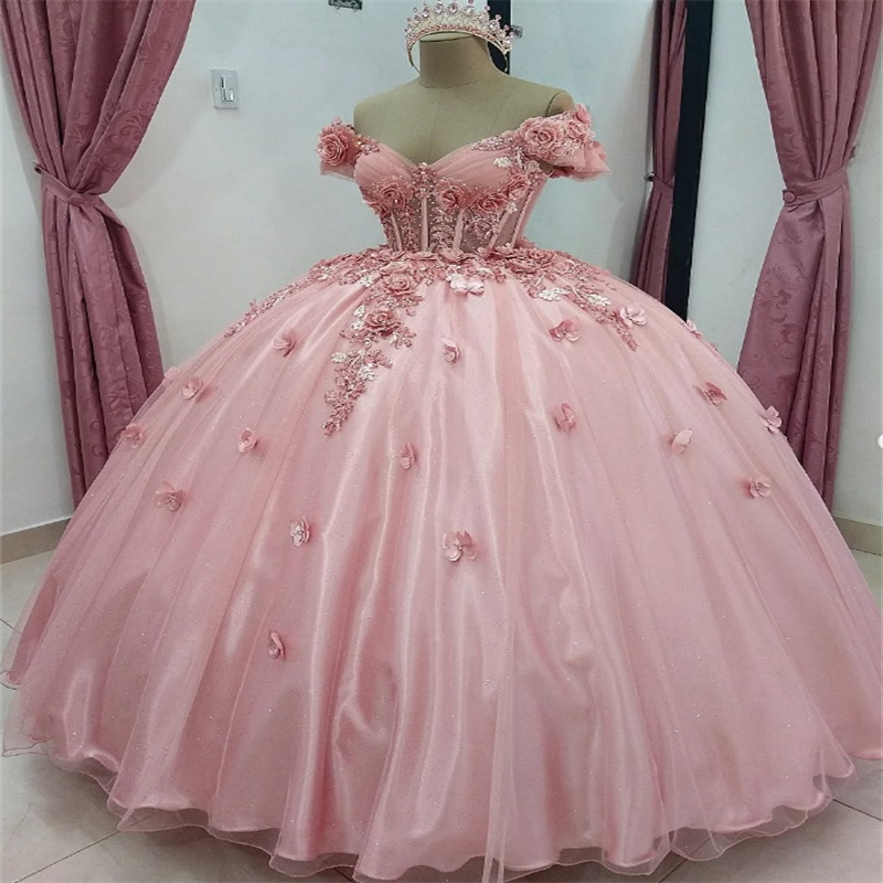 2 In 1 Pink Vestidos De 15 Quinceanera Princess Puffy 3D Florals Vestidos De Xv Anos Beaded Short Birthday Party Gown Cap Sleeve Beaded Sweet 16 Dress