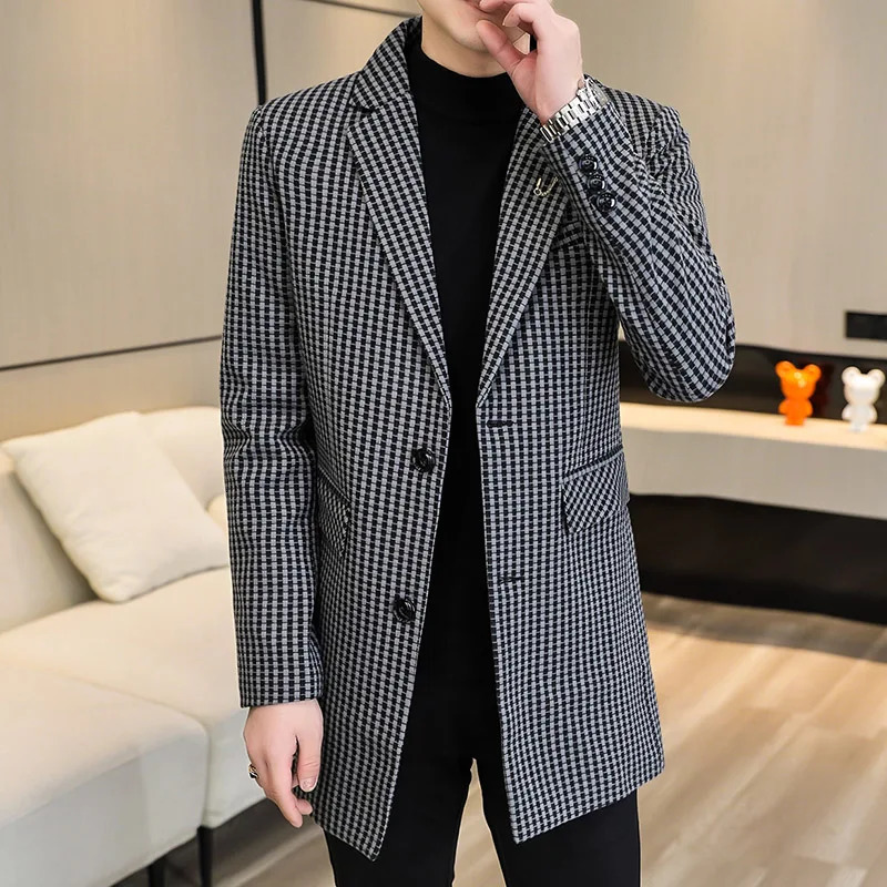 Autumn Winter Wool Blends Jacket Men Long Casual Business Trench Coat Streetwear Overcoat Social Windbreaker Clothing 250106