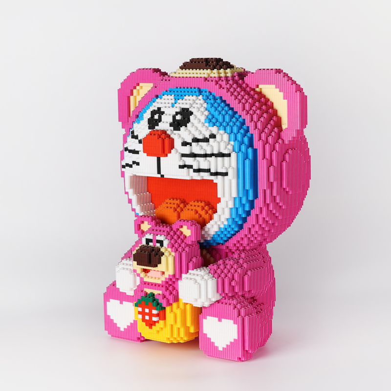 40cm high Hi Caipin doraemon strawberry bear disguise children and adults educational granular building block toys