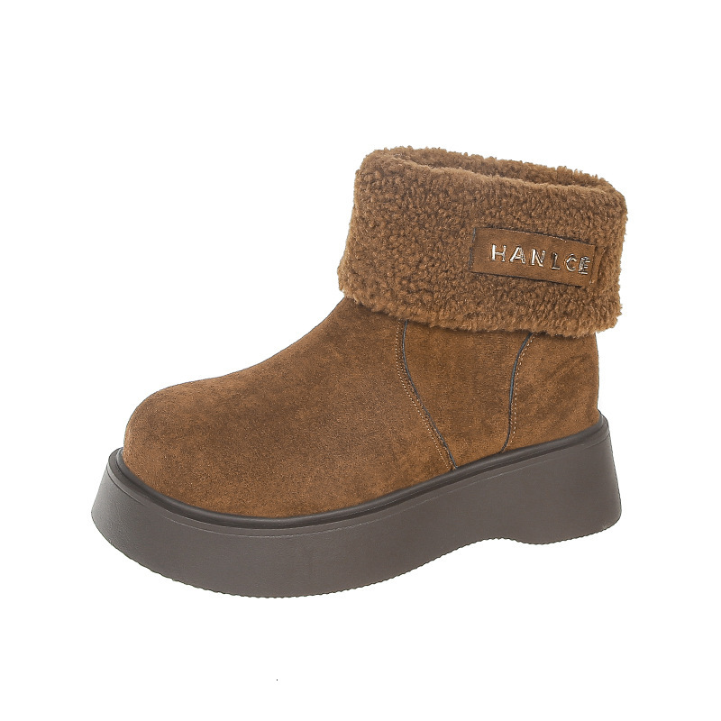 Mango Head Western style Snow Cotton Women's 2024 Trendy Small Height Increase Thick Bottom Flip Fur Mouth with Velvet Thick Cotton Shoes