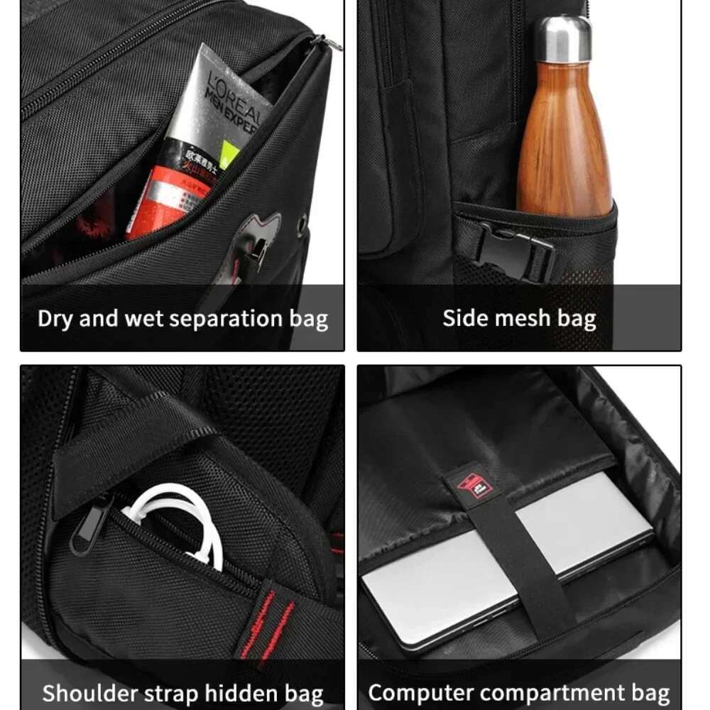 Men 35/50/60/80L Travel Laptop Business Dual Use Expandable USB Port Bag Large Capacity Waterproof Backpack