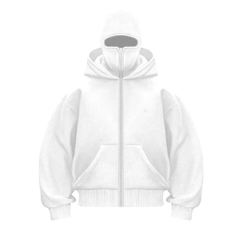 Balaclava Integrated Hoodie Men Soild Color Ninja Pullover Sweatshirt Hip Hop Splicing Y2k Vintage Winter Streetwear Couple Tops