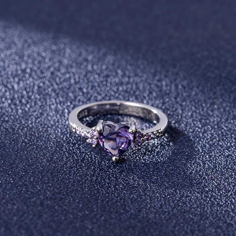 Heart shaped ring 925 silver jewelry with purple zircon gemstone ring suitable for womens wedding promises bridal party gift accessories W250109
