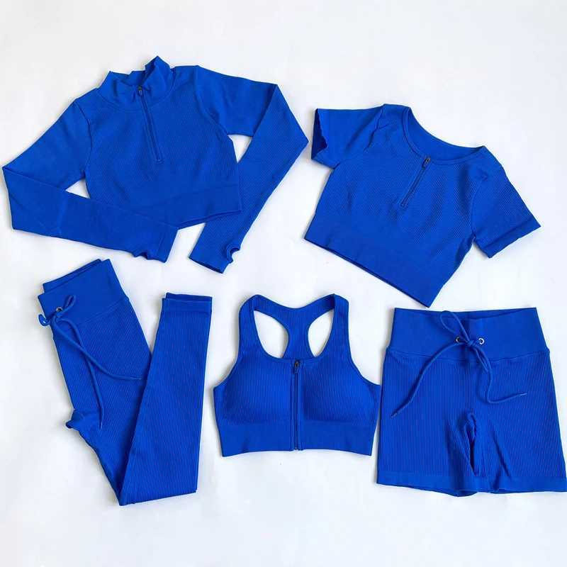 2/3/5PCS Seamless Yoga Set Women Gym Clothing Workout Sportswear Zip Crop Top Bra High Waist Leggings Athletic Sports SuitsXJ250109