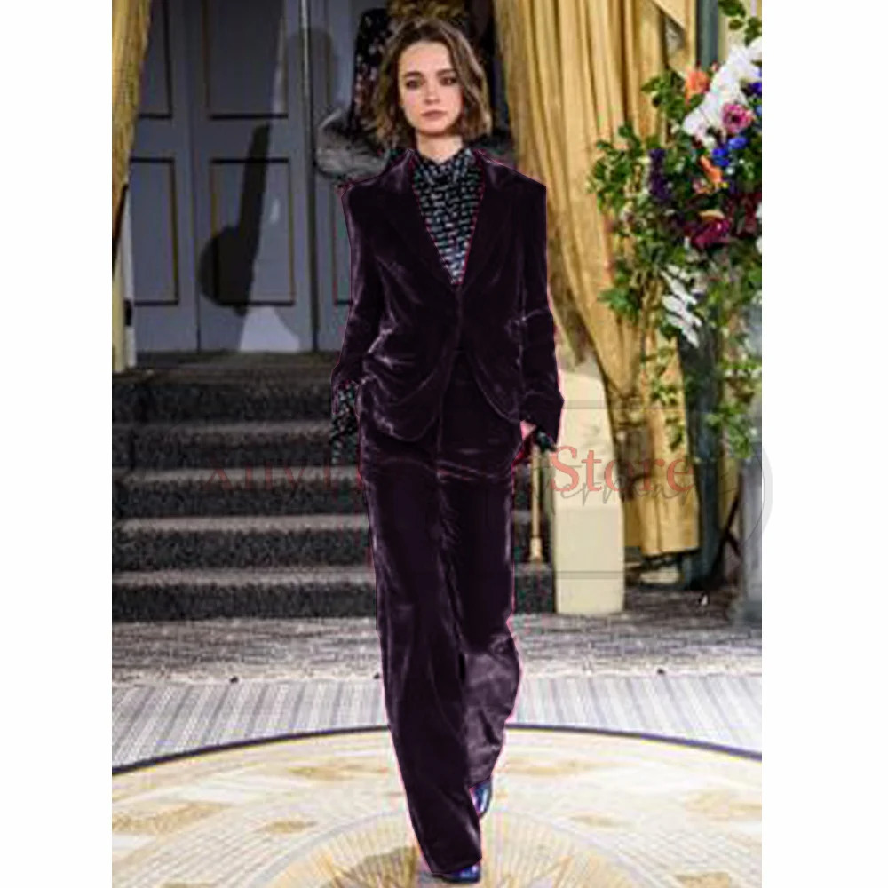 Chic and Elegant Woman Set Two Piece Korea Womens y Velvet Twopiece Commuting Wear Singlebreasted Suit Pants Sets 250106