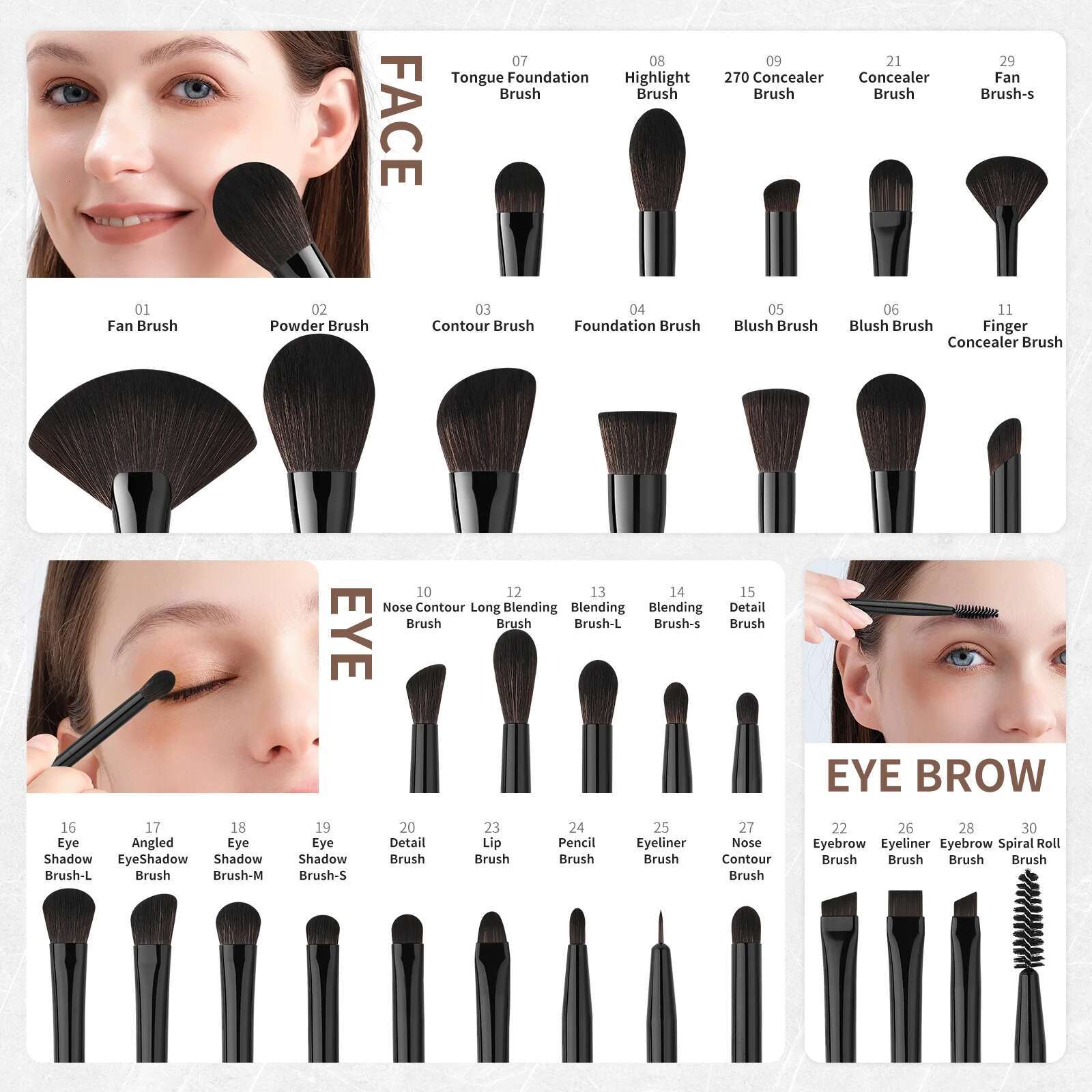 Docolor Makeup Brushes Set Professional 30Pcs OBSIDIAN Powder Foundation Contour Blush Concealer Eyeshadow Eyeer Eyebrow