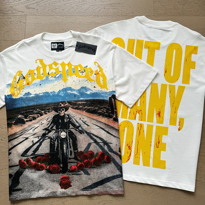 godspeed designer men's t shirt High quality casual fashion street hip Hop Skull Print Vintage Wash Water T shirts US size S/M/L/XL