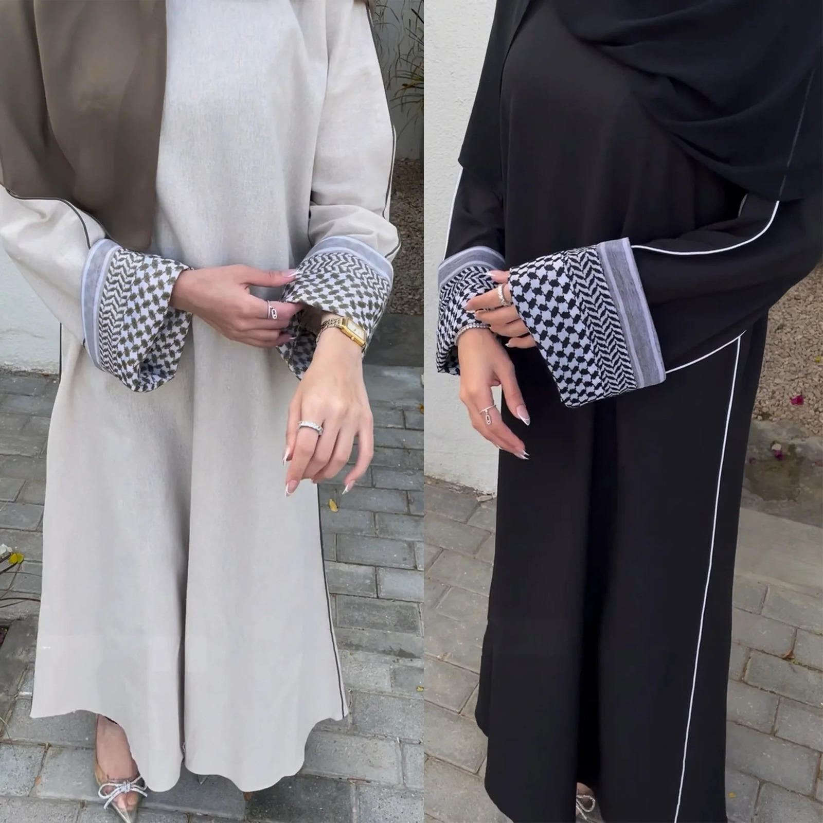 Latest Panestine Kefiyyeh Printed Abaya Ramadan Eid Closed Dubai Women Muslim Dress Modest Islamic Clothing Robes 250106