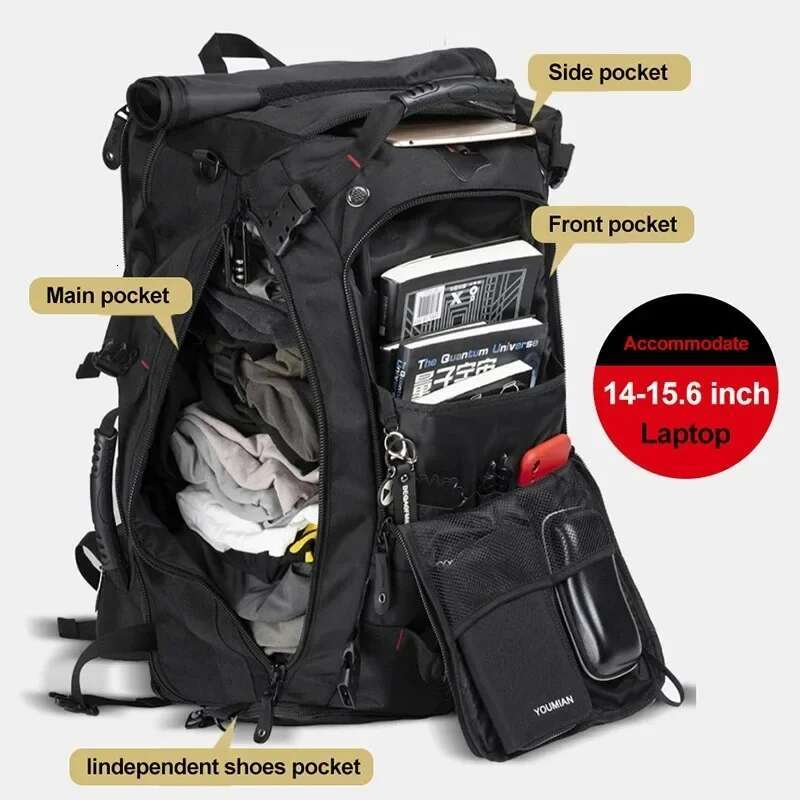 50L 70L Travel Fiess Training Backpack Large Capacity Multifunction Lage Bag Waterproof Men Outdoor Hiking Trekking Packxa8
