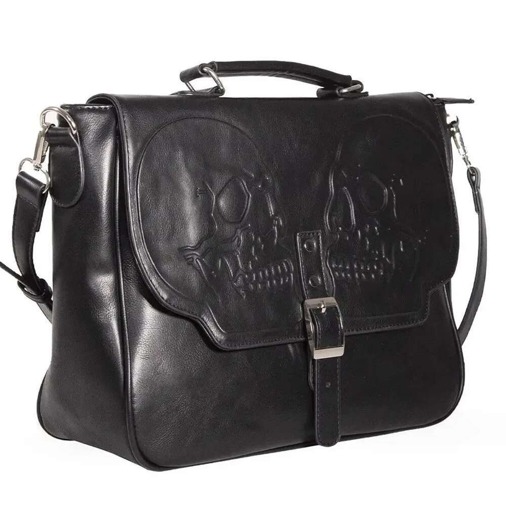 Annmouler Large Capacity Gothic Skull Handbag Designer Women Punk Tote Y2k Crossbody Bag With Long Strap Emed Briefcase