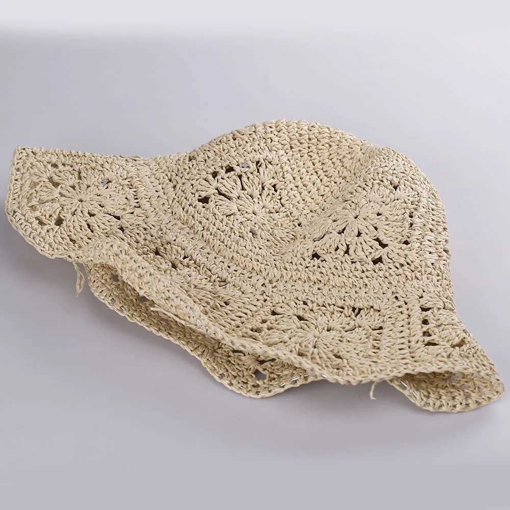 2023 Wens straw hat crochet hat bucket hat UV protective hat beach hat Wen Visors foldable Fem summer sun hat X250109