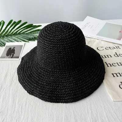 Fashion womens straw hat warm summer sunshine Visor Sunhat Panama kayak soft wooden bucket hat Fem Wan summer straw hat beach X250109