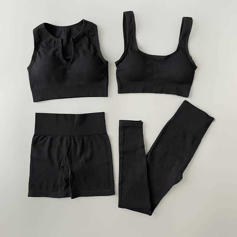 Seamless Yoga Set Ribbed Workout Outfits for Women 2/4 Piece Sport Bra High Waist Shorts Yoga Leggings Sets Fitness Gym ClothingXJ250109
