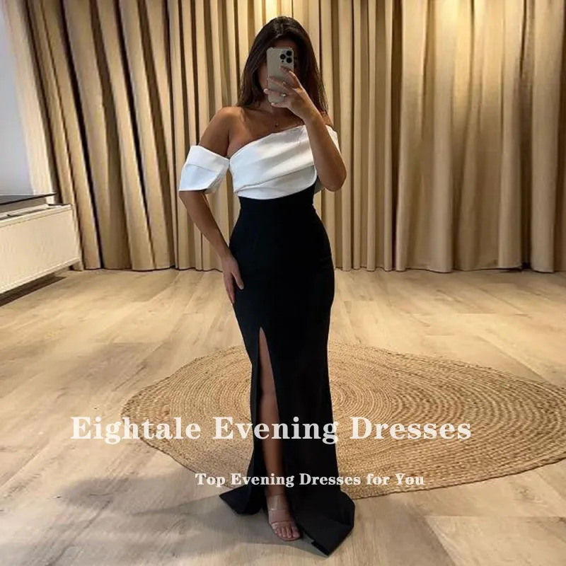 Eightale White and Black Evening Dress Customized Mermaid Wedding Party Prom Gown Side Slit Formal Strecthy Ballkleider 250106