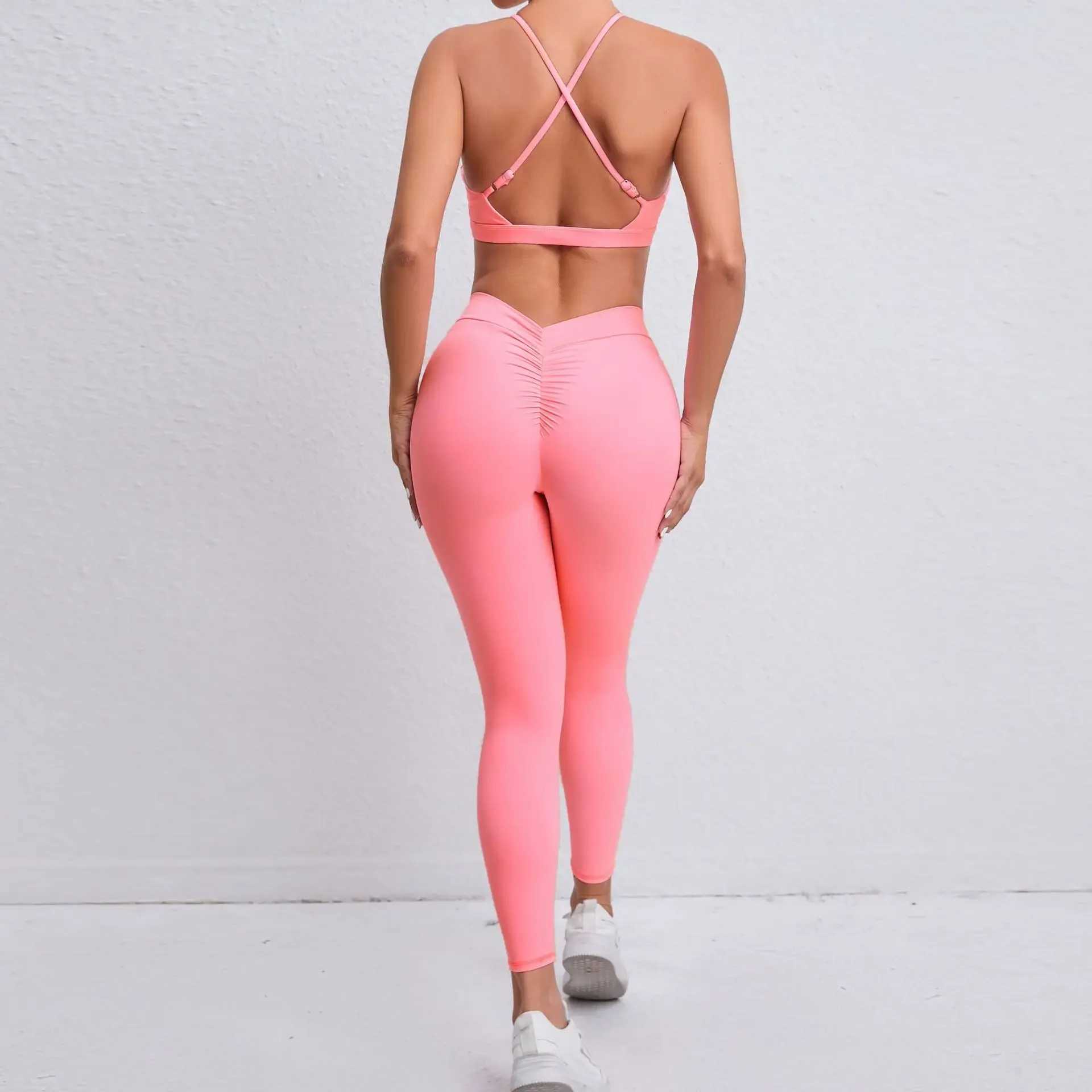 Seamless Yoga Sets Sports Fitness Hip-lifting Nude Feel Pants Cross Beauty Back Bra Suits Workout Gym Leggings Set for WomenXJ250109