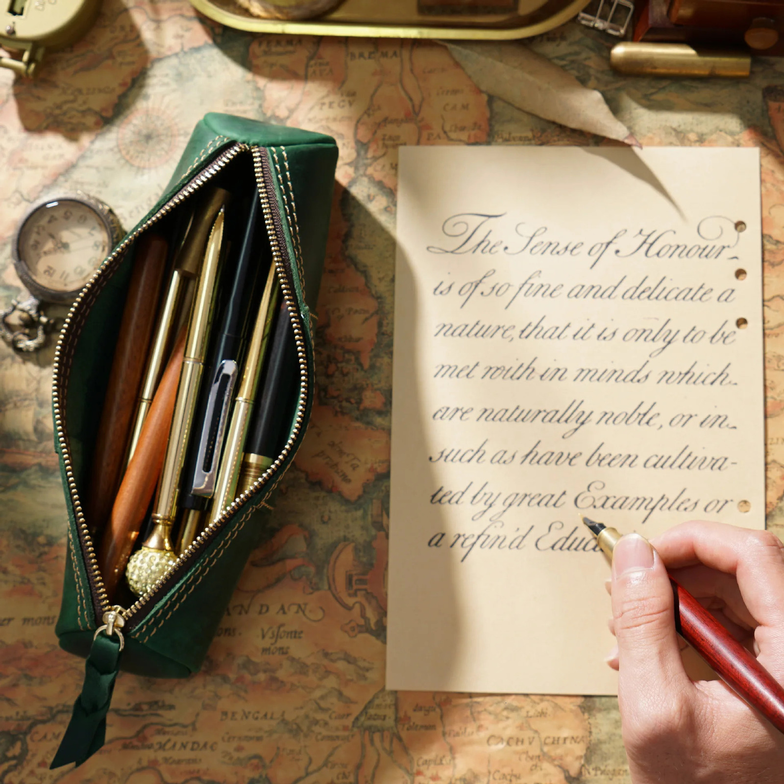 Vintage leather zipper pencil case organiser pouch simple handmade pen case box coin purse stationery storage bag for school 250110