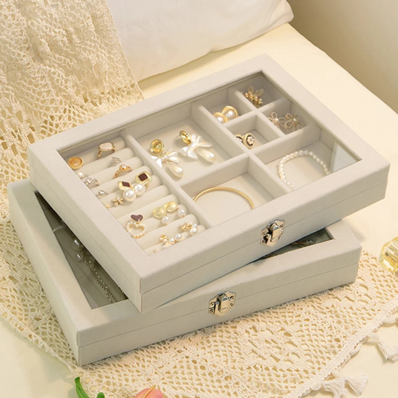 Jewelry Storage Box Earring Ring Necklace Jewelry Display Box Jewelry Classification Dustproof Transparent Flip Lid Jewelry Box 250106
