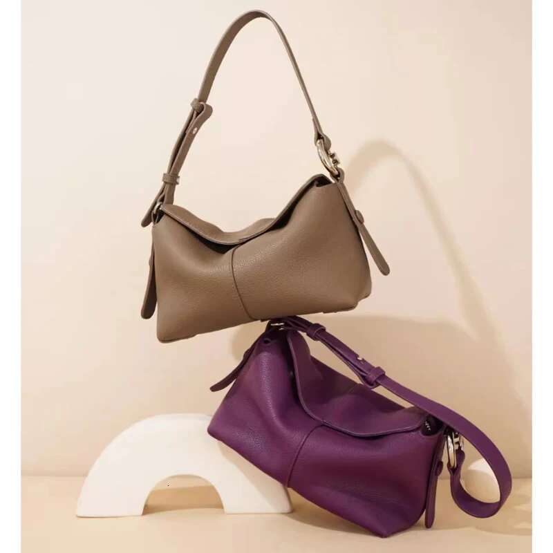 Purple Handbag Women New 2024 Autumn Top Cowhide Leather Magnatic Open Cover Leisure Fashion Style