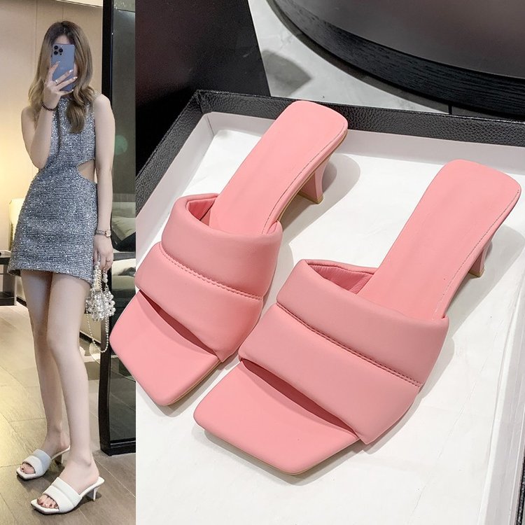 Women Slippers High Heel Increase Height New Fashion Coarse Heel Sandals Triple Black Beige Pink Silver Free shipping