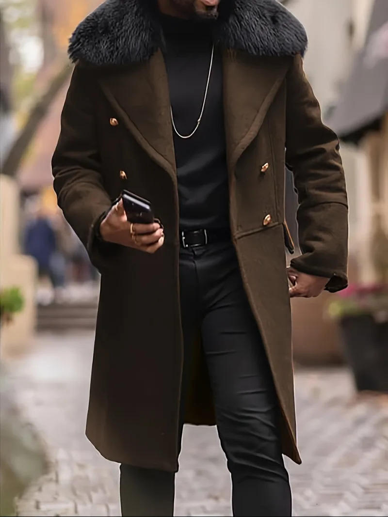 British Winter Mens Overcoat Buyer Fur Collar Woolen Coat Medium and Long Men Clothing 250107