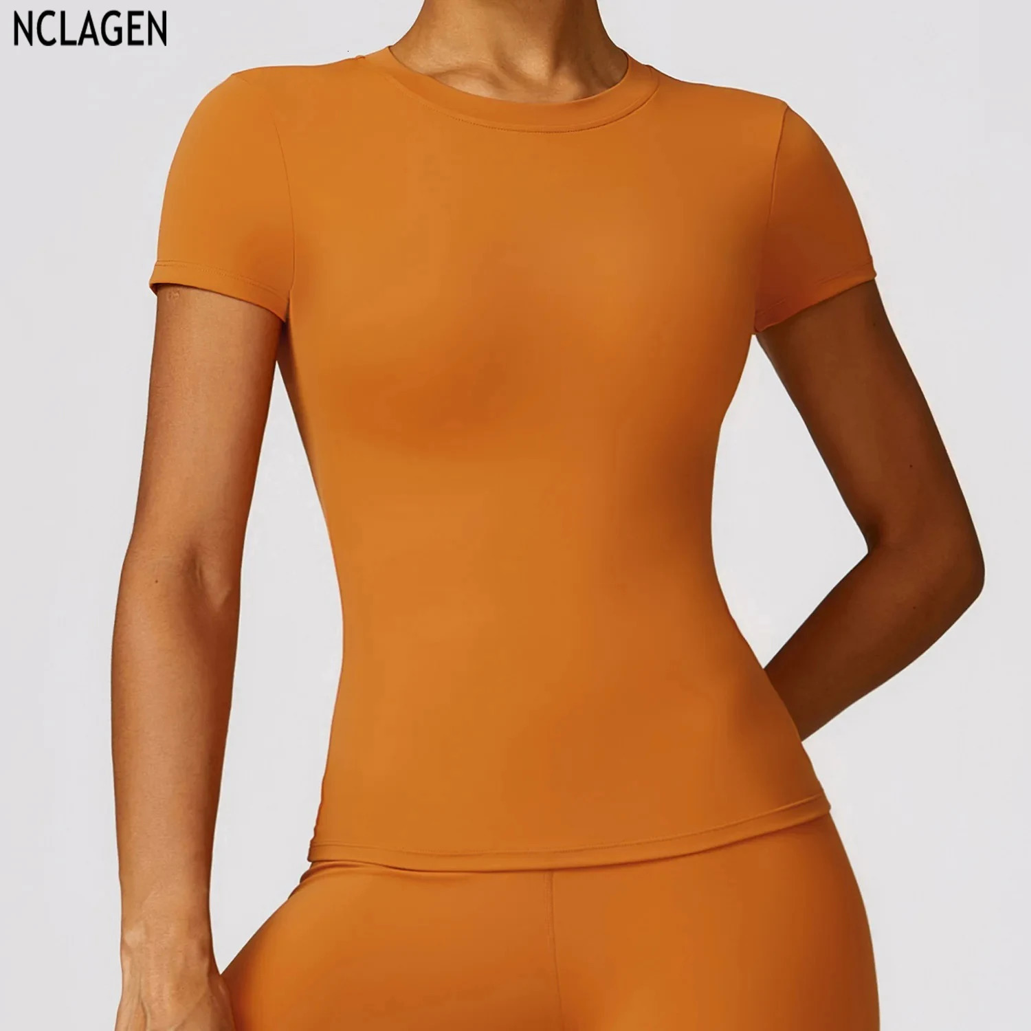 NCLAGEN Short Sleeve T Shirt Women Sports Clothes Running Workout Round Neck Breathable GYM Wear Yoga Fitness Active Top Tee 250107