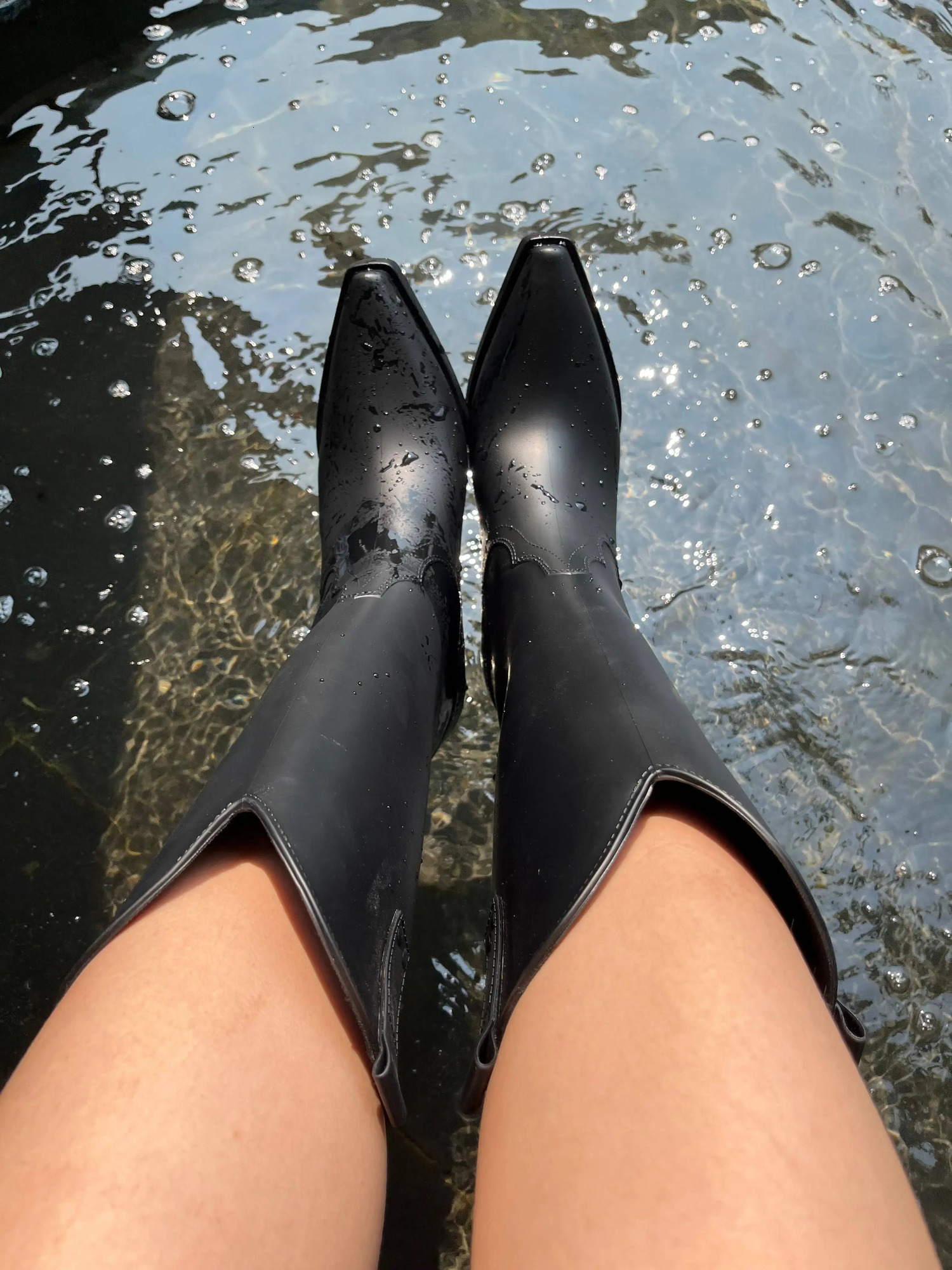 Traf Spring Women Rain Black Pink Cowboy Boots Rubber Boots For Women Chunky Mid Heel Rain Shoes 250106