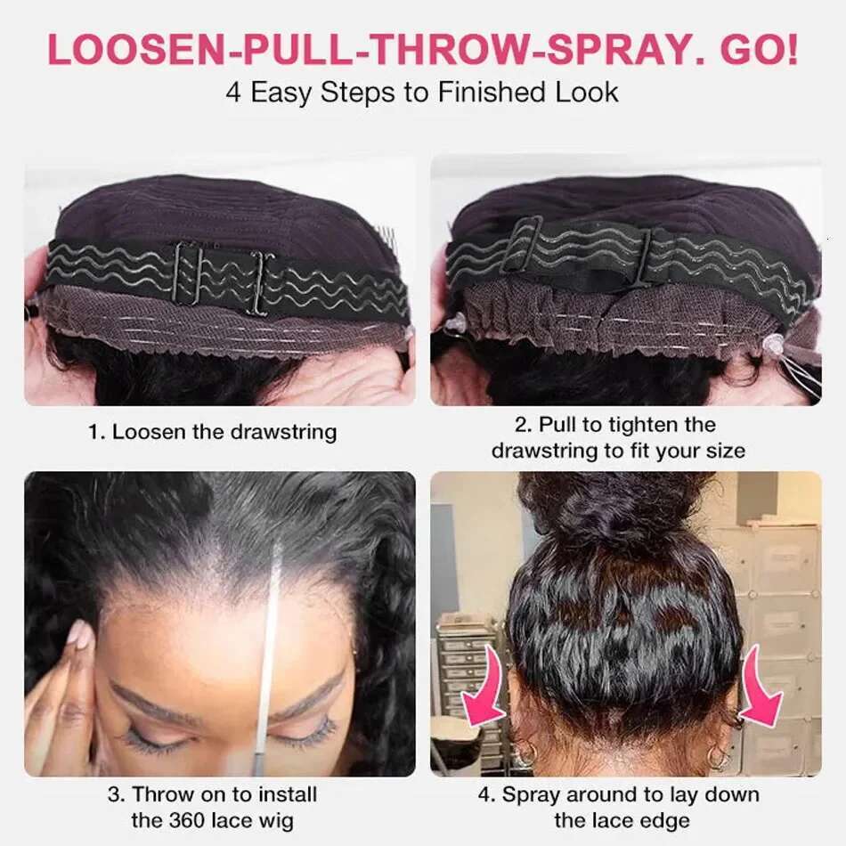 HD Invisi Strap Front Wigs Preplucked Deep Curly Glueless Human Hair Redy To Wear 360 Full Lace Wig