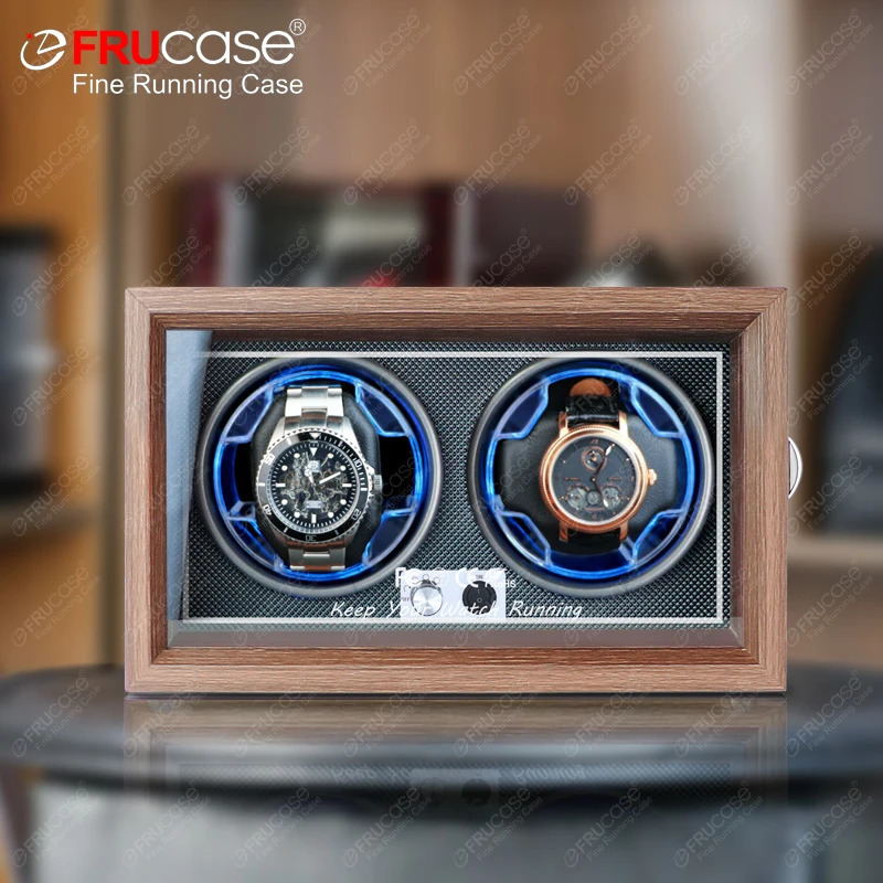 FRUCASE Wooden Watch Winder for Automatic Watches 4 Rolex Box Jewelry Display Collector Storage Wood grain with light 250103