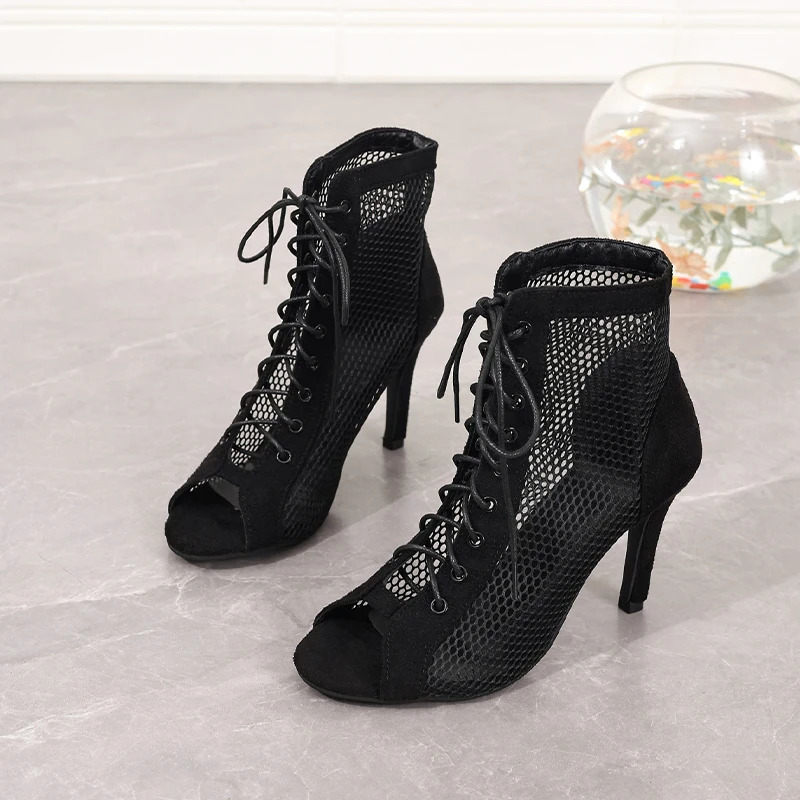 Summer Pupms Women High Top Dance Shoes Ballroom Salsa Tango Sandals Girl Fashion Party Mesh Cutout High Heel Sandalias 250106