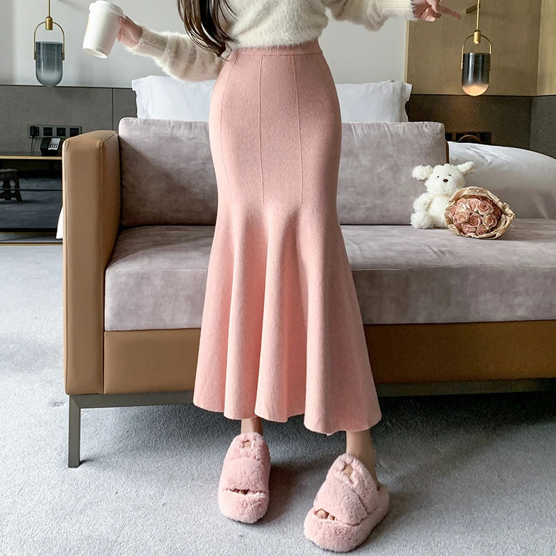 Mermaid Knitted Skirt for Women Slim Fit Fishtail Thickened Long Woolen Autumn Winter 250106