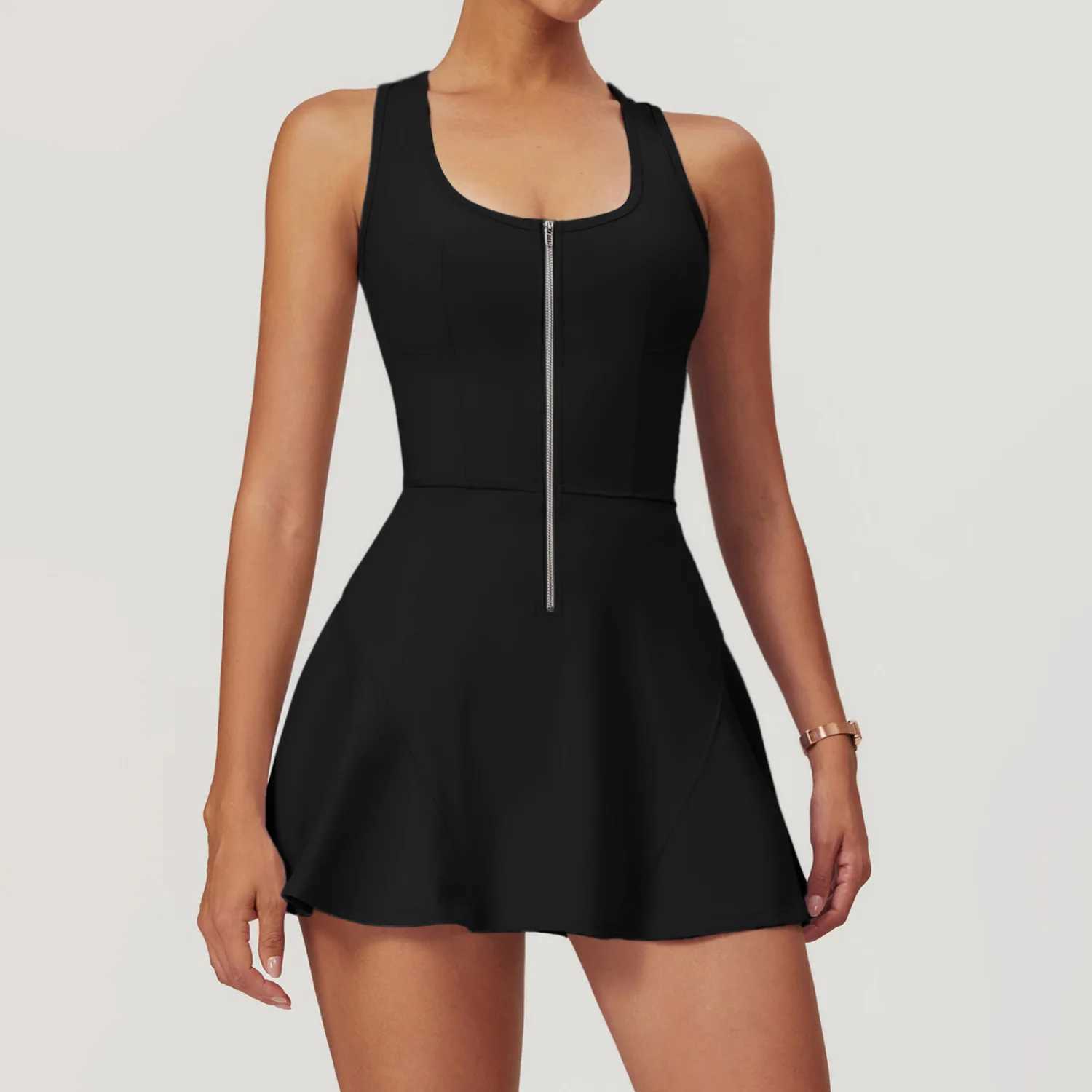 Zipper Sleeveless Yoga Bodysuit Womens Jumpsuits Skirt Yoga Set Gym Clothes Push-up Workout Tracksuit Dance Fitness BodysuitXJ250109
