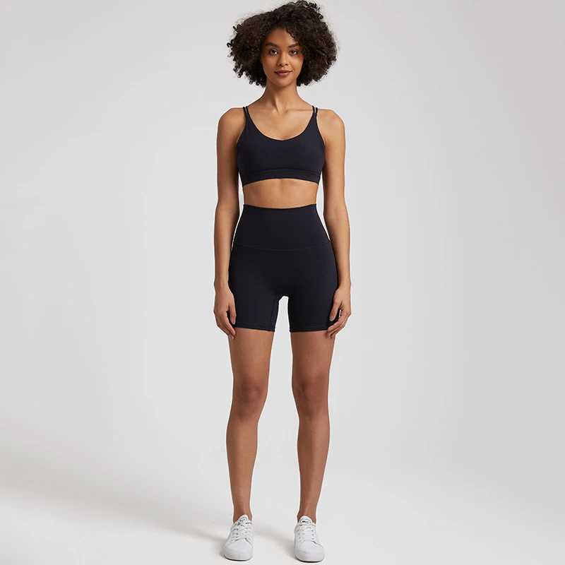 Yoga Shorts Set Women Gym Sports Set Workout Tracksuit 2 Piece Fitness Suit Cross Straps Bra High Waist Shorts Running ClothesXJ250109