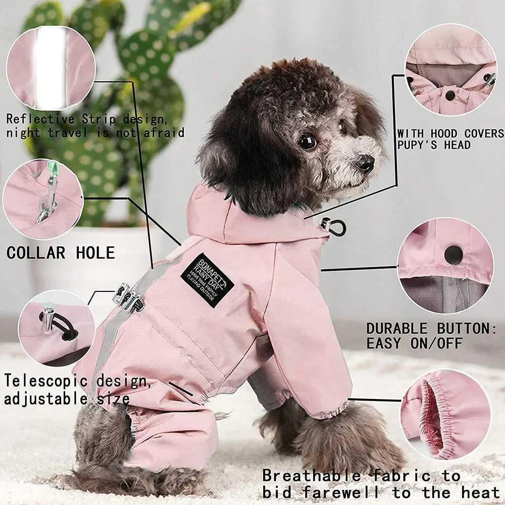 Dog Raincoat Waterproof Dog Rain Jacket with Reflective Strap and Leash Hole Rainy Day Pet Clothes Windproof Puppy Cat Rain CoatXJ250109