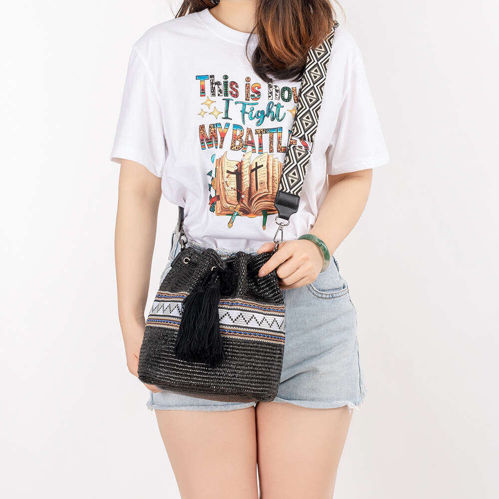 Holiday Straw Cross-Border Beach Bucket Women's High-End Exquisite Shoulder Bag, Seaside Crossbody Woven Bags