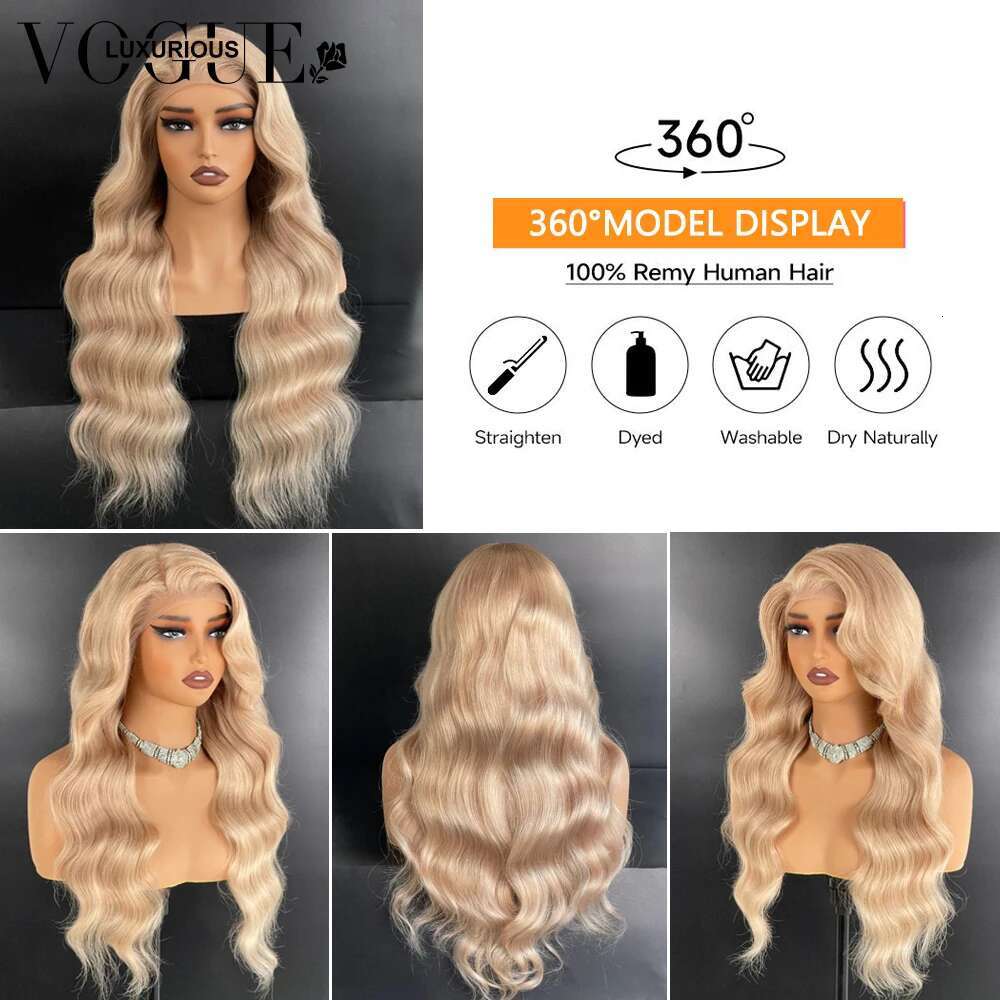 Grey Ash Blonde Colored Body Wave 13x6 Lace Front 200% Density 100% Remy Wig Pre Cut Ready To Wear Human Hair Wigs