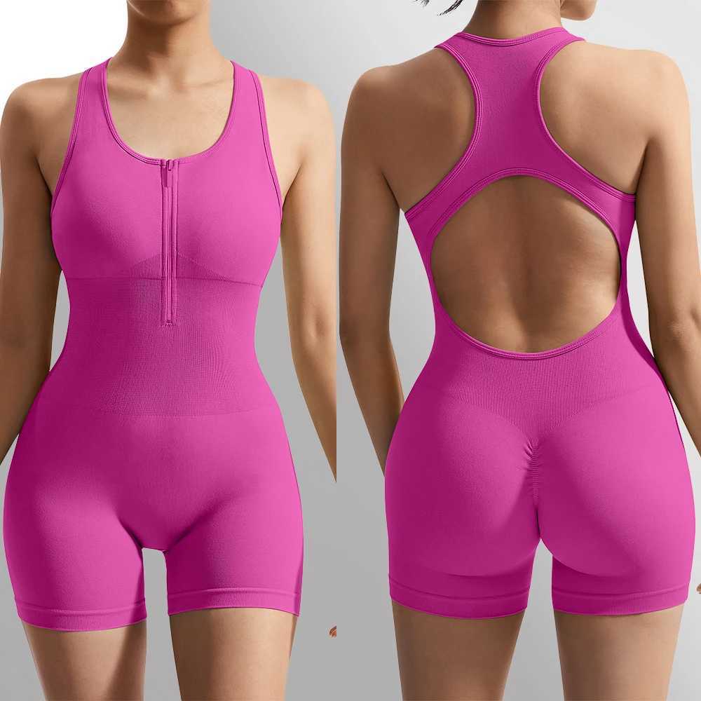 Seamless Jumpsuits Zipper Bodysuiyts for Women Tummy Control One Piece Rompers Sleeveless Backless Yoga Sets Womens ClothingsXJ250109