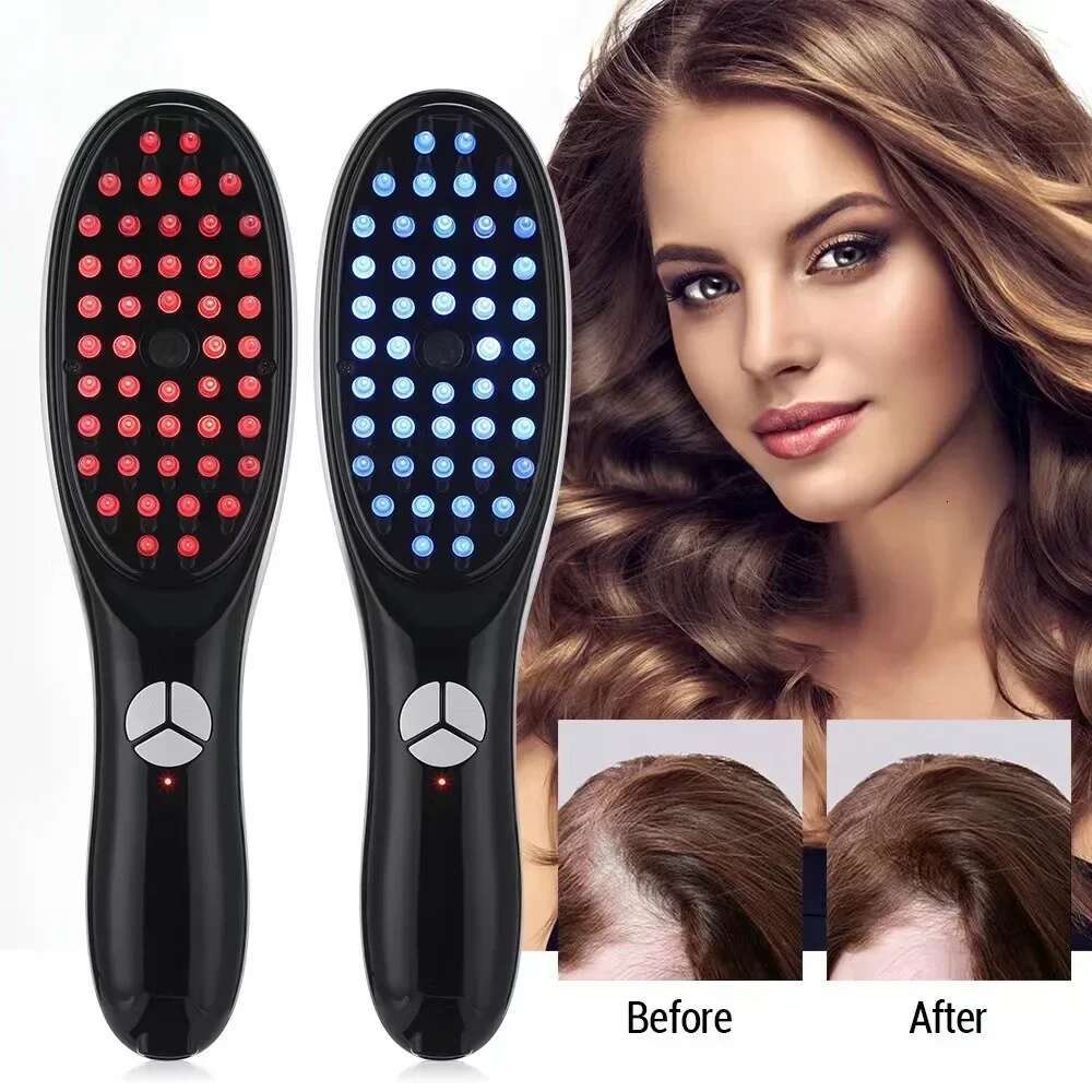 Electric Blue Red Light Therapy Brush Negative Ion Massager Spray Scalp Massage Comb HeadRelief