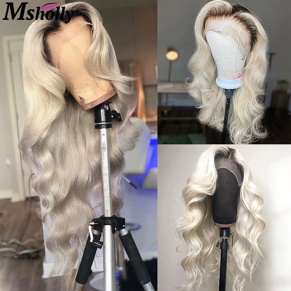 Bleached Pre Plucked Lace Front Wig Hightlight Cream Platinum Blonde Body Wave Remy Human Hair Wigs For Women