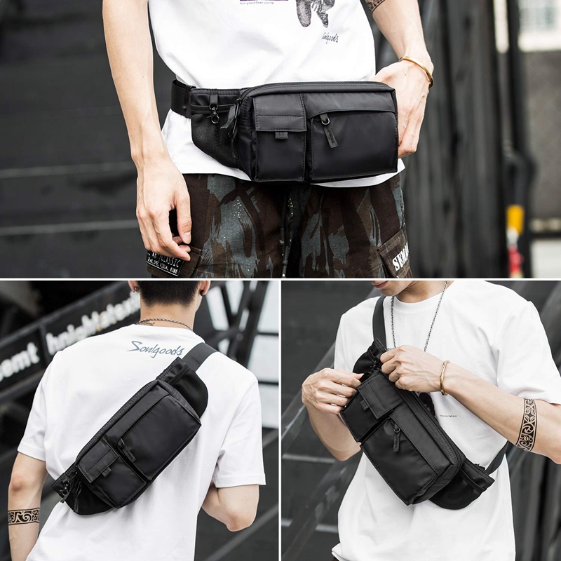 MOYYI Waterproof Men Crossbody Bag Casual 7.9inch Multi-Layer Shoulder Bags Hip Hop Chest Bag Zipper Phone Tactical Waist Bag