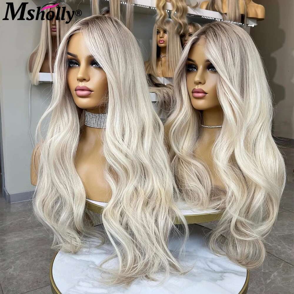 Bleached Pre Plucked Lace Front Wig Hightlight Cream Platinum Blonde Body Wave Remy Human Hair Wigs For Women