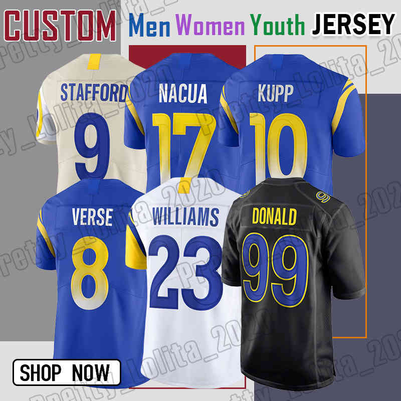 17 Puka Nacua Football Jersey 10 Cooper Kupp 23 Kyren Williams 8 Jared Verse 9 Matthew Stafford Aaron Donald Blake Corums Tutu Atwell 55 Braden Fiske Stetson Bennett IV