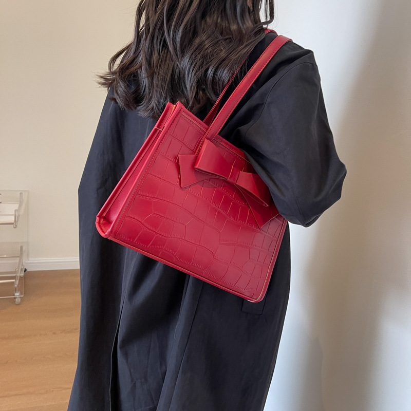 New Designer Red Bow Bag Large Capacity Handbag Women's Bag Checkerboard Casual Bag Christmas Party Bag