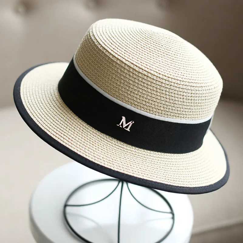 Summer Outdoor M letter rhinone flat Brim sun hat Summer Warm Bowler hat Straw hat Travel Shopping X250109