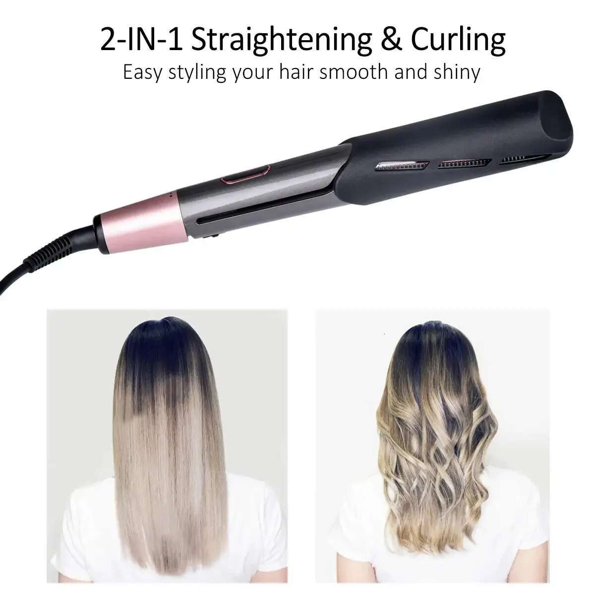 2 in 1 Professional Hair Straightener PTC Ceramic Fast Heating Styg Flat Wet & Dry Spiral Curg Iron